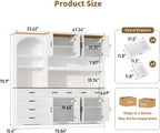 Kitchen Pantry Cabinet with 8 Drawers & Arched Open Shelf, Tall Farmhouse Storage Cabinet with Charging Station & RGB LED Light, Coffee Bar Cabinet for Dining Room, White