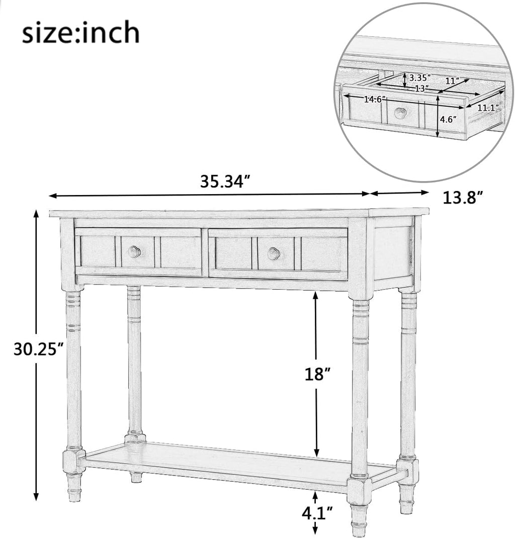 Knocbel Antique Entry Console Table with Drawers & Bottom Open Shelf, Wood Sofa Tables for Entryway Hallway Living Room, 35.43" W x 13.8" D x 30.25" H, Retro Blue