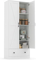 Giantex 72" Tall Kitchen Pantry Cabinet, Farmhouse Wooden Cupboard w/ 2 Doors, Drawer & Adjustable Shelves, Freestanding Versatile Storage Cabinet for Dining Room Living Room Bathroom (White)