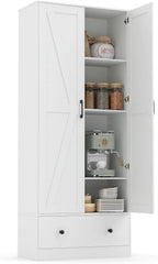 Giantex 72" Tall Kitchen Pantry Cabinet, Farmhouse Wooden Cupboard w/ 2 Doors, Drawer & Adjustable Shelves, Freestanding Versatile Storage Cabinet for Dining Room Living Room Bathroom (White)