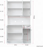 70.87" Tall Kitchen Pantry Storage Cabinet, Freestanding Wood Hutch with 6 Doors, 1 Drawer, with Countertop,Microwave Stand & Food Cupboard, Coffee Bar Organizer for Dining Room,White