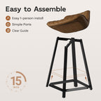26" Brown Counter Height Bar Stools Set of 4, for Kitchen Island | Curved Seat with Back, Diamond Quilted Vintage Leather, 350lbs Stable Metal legs with Footrest & Anti-slip Mat, Easy Assembly