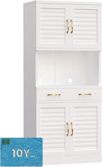 Tall Metal Pantry Cabinet with countertop & Drawer | Elegant Louvered Door Design with Modern Appeal,120 lb Adjustable Shelves with Steel Durability