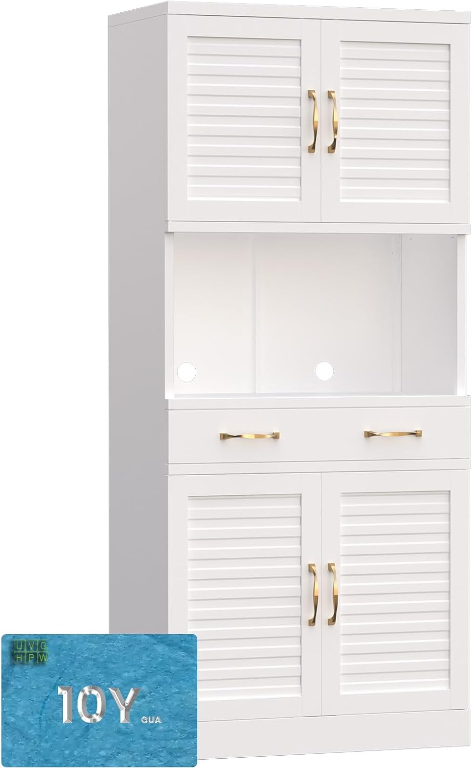 Tall Metal Pantry Cabinet with countertop & Drawer | Elegant Louvered Door Design with Modern Appeal,120 lb Adjustable Shelves with Steel Durability