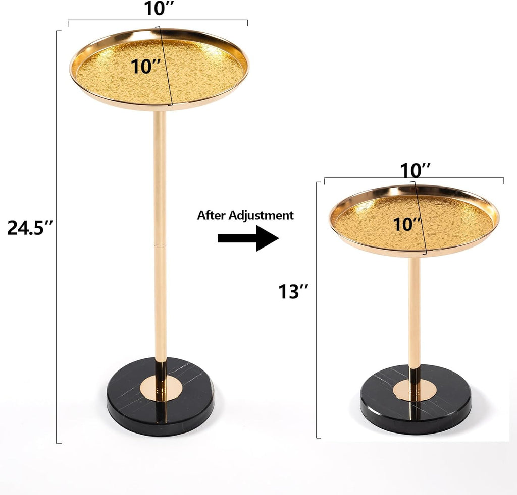 Adjustable Side Table, Small Tea Martini Table, Gold, Natural Marble Decorative Pedestal End Table for Display and Storage (Gold + Large)