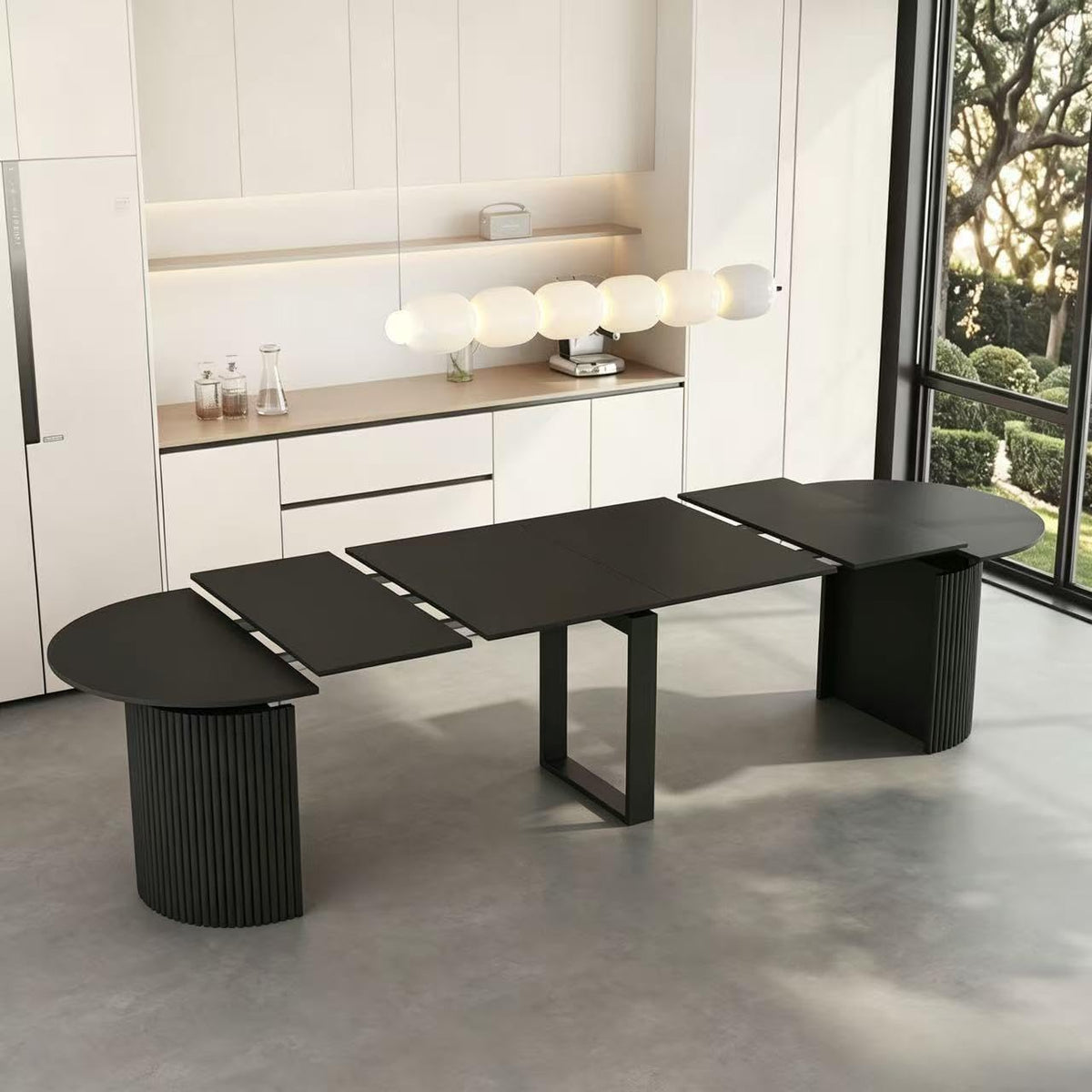 Extendable Dining Table for 1-10 People, Wood Foldable Kitchen Table for Small Space, Multifunctional Dining Room Furniture (Black) (Black)