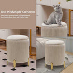 Round Ottoman Foot Stool with Storage and Metal Legs for Living Room Bedroom, Velvet Upholstered Footrest Stool Support 300lbs Modern Padded Seat Ottoman Coffee Table (Oatmeal‌)