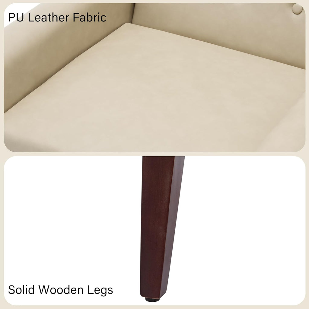 Accent Chair Set of 1, Mid-Century Modern PU Leather Chairs with Arms for Living Room, Comfy Upholstered Club Single Sofa Armchair for Bedroom Waiting Room with Solid Wood Frame, Leather Cream