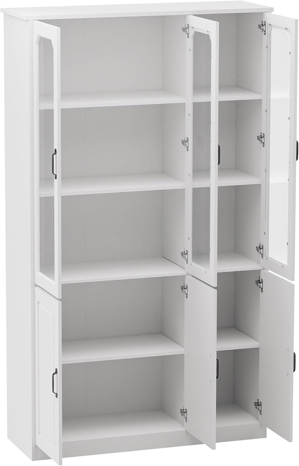 MU 78.7" Tall Kitchen Pantry with 3 Glass Doors, Freestanding China Cabinet with Adjustable Shelves, Large Kitchen Pantry Storage Cabinet Cupboard for Dining Room, Living Room, White (X-Large, 46" W)