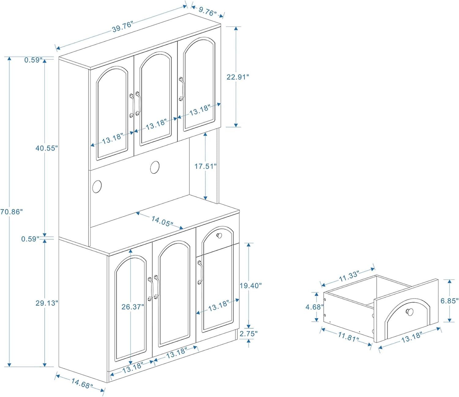 Kitchen Pantry Storage Hutch Cabinet, Tall Kitchen Cupboard & Stand Alone Pantry with Microwave Oven Countertop|Adjustable Shelves|Doors|Drawer (Black)