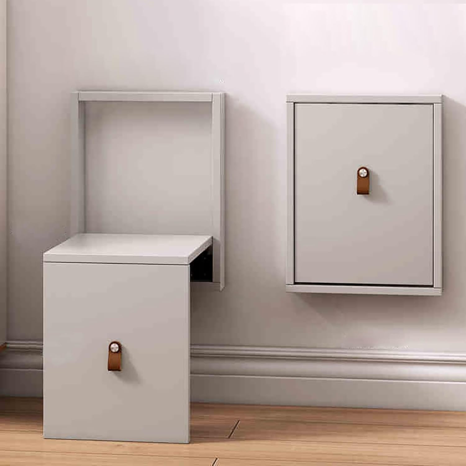 Wall Mounted Shoe Changing Stool Made of Solid Wood Wall Seat Folding, Space Saving Invisible Shoe-Changing Stool, for Entrance Bathroom Bedroom(Gray)