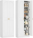 Cyclysio 80" Kitchen Pantry with 4 Soft Close Doors, Seamless Fit Wall | Extra Tall Arch Storage Cabinet with Adjustable Shelves, Freestanding Wood Cupboard for Dining Living Room Bathroom Furniture