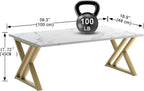 Wolawu Coffee Table Living Room Table White Center Table, Modern Faux Marble Rectangular Tea Tables with Sturdy Gold Metal Frame,Industrial Wooden Coffee Table for Bedroom Home Office