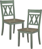Lexicon Wood Dining Chair, Set of 2, Greywash/Antique Teal | Double Cross Back, Rustic Armless Chairs, Kitchen and Dining Room Furniture, Two-Tone Finish