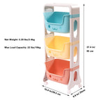 Kids Toy Storage Organizer, Multicolor, 3-Tier Rolling Cart | Children Playroom Decor, Doll Activity Rack Shelf, Plastic Bins Box, Universal Wheels