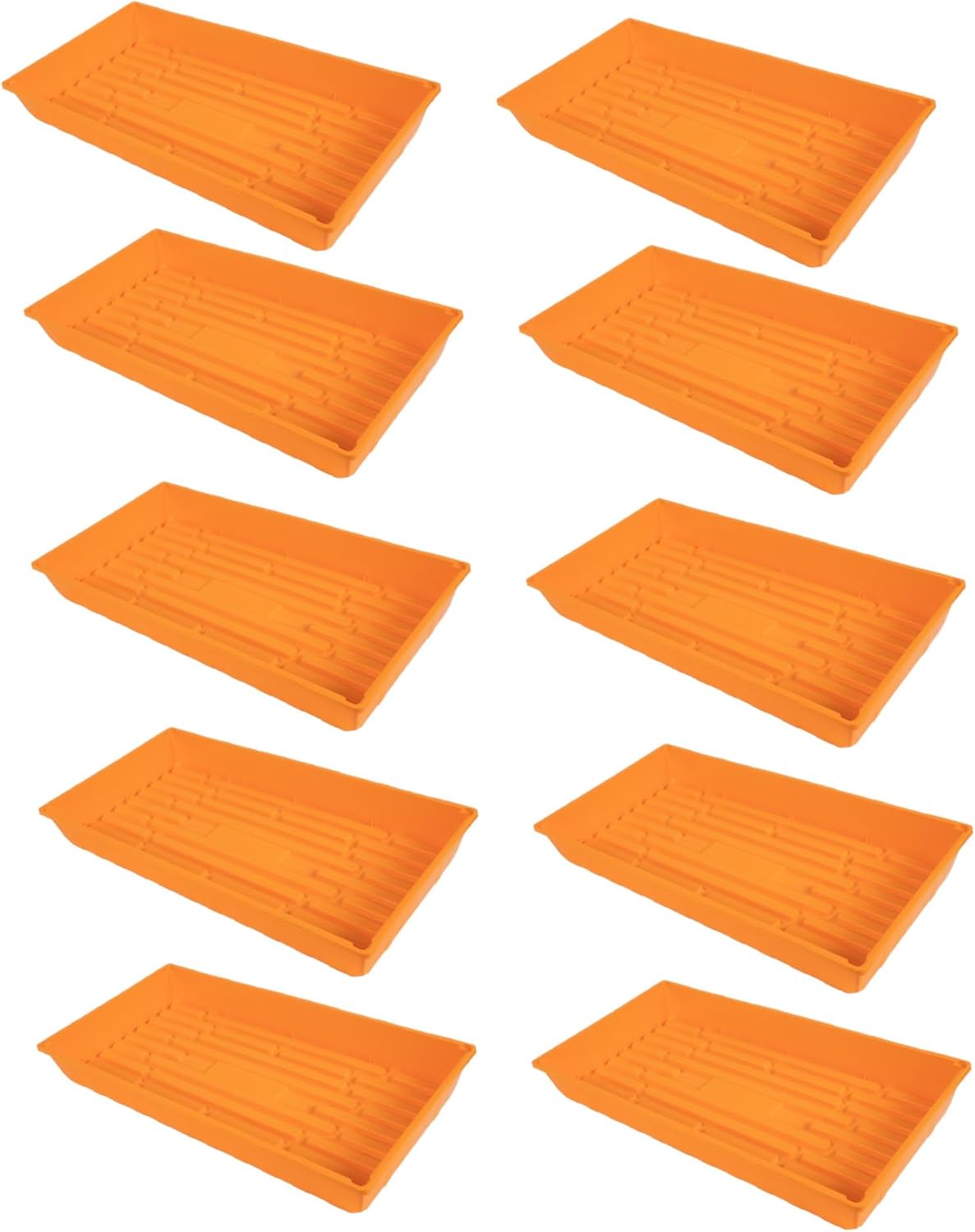 SUNPACK 10" x 20" Mega Plastic Seed Starting Tray, Orange, 2.5" (Pack of 10) - No Drainage Holes, Ideal for Greenhouses or Indoor Gardening - Made of Thick, Strong Plastic