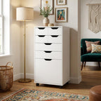 Furnifact White Tall Mobile Storage Cabinet, Multi-Storage Rolling Pantry, Contemporary Design, Durable Steel Frame, Easy Mobility and Spacious Organization