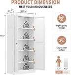 Tall White Metal Kitchen Pantry Cabinet, Stainless Steel Frame Storage Cabinet with Adjustable Shelves & Glass Doors, for Small Kitchen Pantry Living Room Bathroom, 27.6x13.8x72 Inches