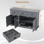 Sideboard Buffet Cabinet with Storage, 53.5” Large Kitchen Cupboard with 3 Drawers, Adjustable Shelf, Credenzas for Living Room, Wooden Coffee Bar Console Table for Dining Room (Grey)