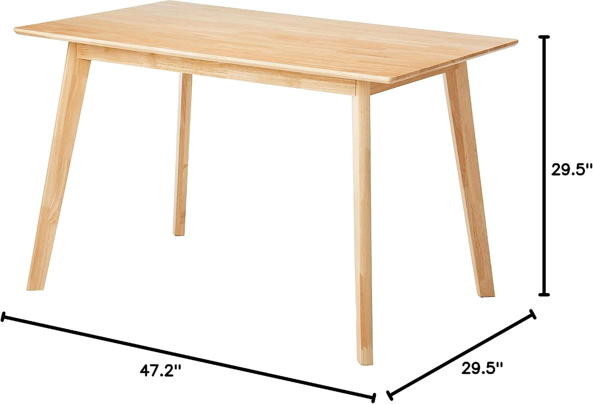 Amazon Basics Certified Sturdy Solid Wood Rectangular Dining Table, Easy Assembly, Kitchen Table, 29.5" D x 47.2" W x 29.5" H, Natural Wood