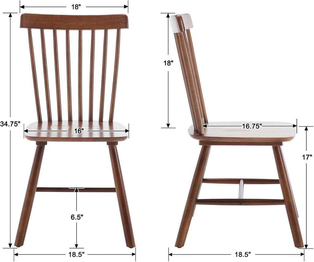 Farmhouse Style Windsor Chairs Set of 4, Vintage Kitchen & Dining Room Chairs with Spindle Back, Comfy Armless Solid Wood Side Chair for Home/Living Room/Restaurant, Walnut