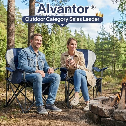 Alvantor Heavy Duty Folding Camping Chair, 500 LBS Oversized Outdoor Chair with Padded 600D Nylon Seat, Insulated Cooler Pocket, Portable for Hiking, Sports, Backyard