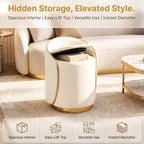 Luxury Vanity Stool with Storage, 360° Swivel Vanity Chair with Back, 400lbs Round Ottoman Leather Makeup Vanity Stool, Dressing Table Seat for Bedroom Bathroom Dressing Room (Beige- B)