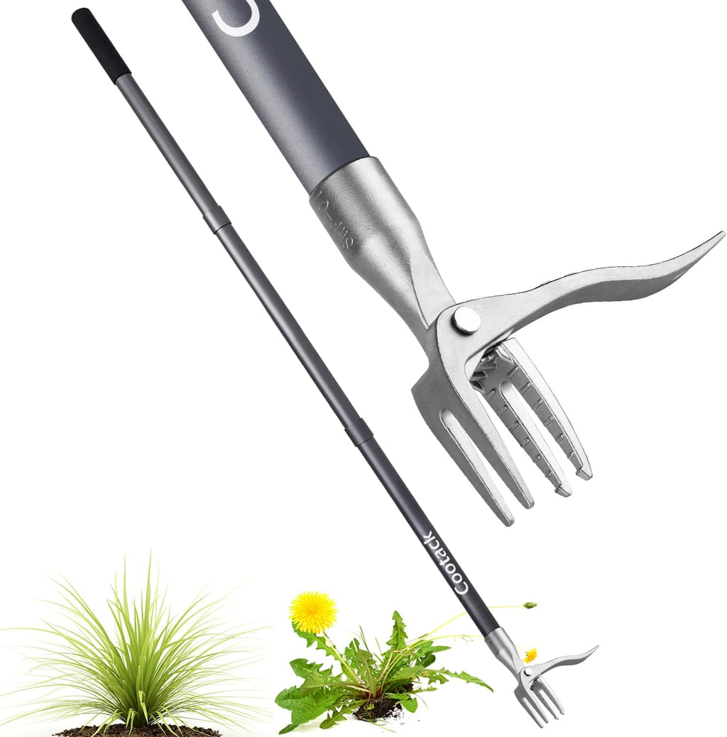 52'' Weed Puller with Long Handle Stand-up Hand Weeder Manual Weeding Tool with Stainless Steel Claw for Garden/Yard/Lawn, Weed Remove Without Bending or Kneeling