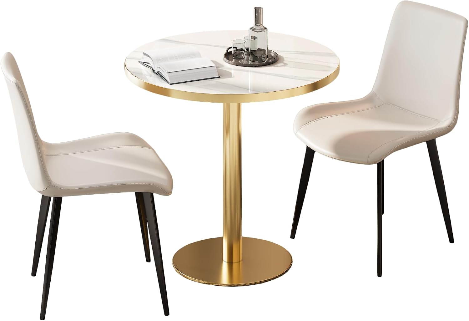 Round Modern Dinning 31.5 inches Bistro Table Tulip with Faux Marble top,Easy Assemble,Sturdy Metal Frame Diameter
