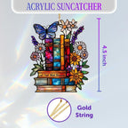Book Ornament – Stained Glass Style Acrylic Christmas Ornament with,Teacher Back To School Gift, Bookish Gifts For Librarian, BookLovers,Reader, Women, Suncatcher Effect Decor For Christmas Tre,S-18