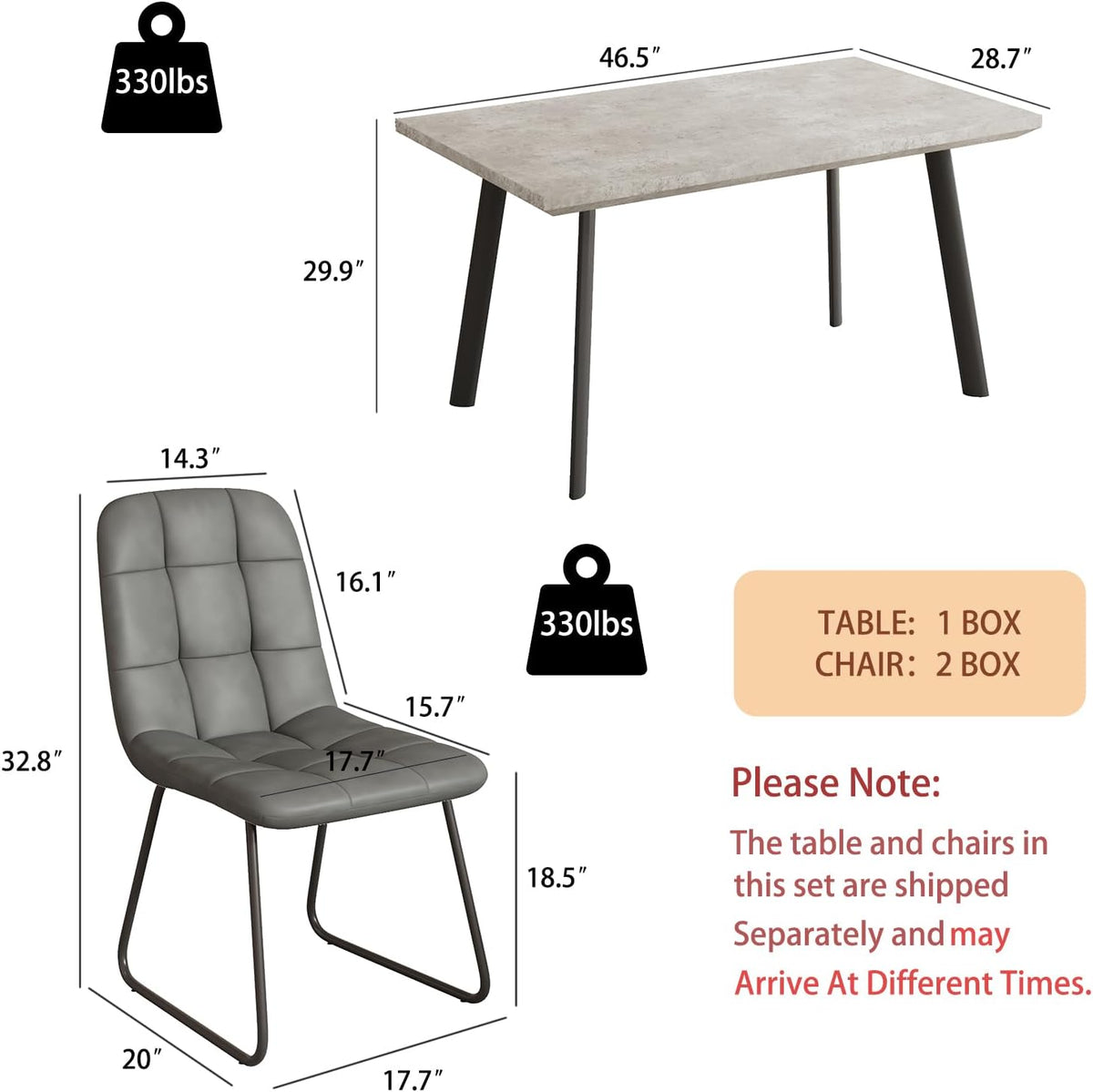 ZckyCine 46.5" Modern Grey Dining Table Set for Small Spaces, 5-Piece Set with Rectangular Table & 4 Padded Leather Chairs, Compact, Sturdy & Easy to Assemble (Table + 4 Grey Dining Chairs, 46.5")