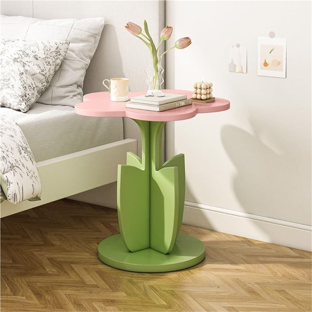 Flower Shape Side Table, Modern Bedside Table, Multifunctional Coffee Table, Cute Storage Table Suitable for Small Indoor Space(Pink)