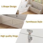 L-Shape Storage Bench with Cushion, Farmhouse Corner Dining Bench, Kitchen Breakfast Nook Bench with Hidden Storage for Dining Room, Entryway, Cloakroom, White