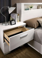 Contemporary Nightstand Black Color High Gloss Lacquer Coating Chrome Handles and Feet Bedside Table w USB,for Small Spaces