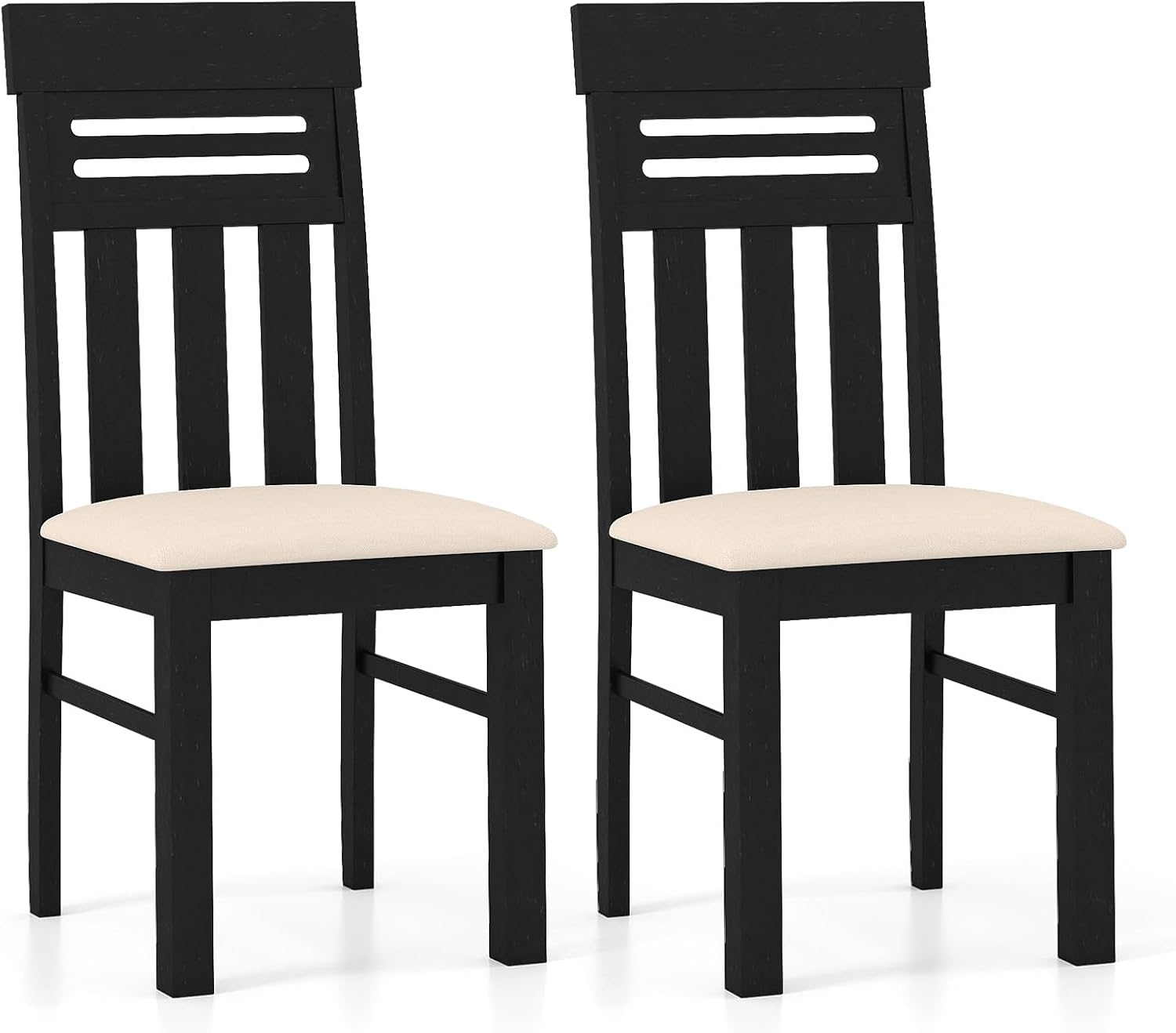 Giantex Wooden Dining Chairs Set of 2, High Back Black Dining Room Chairs with Padded Seat & Rubber Wood Frame, PU Leather Farmhouse Side Chairs for Kitchen Living Room