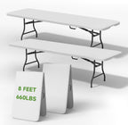 Folding Table 8 Foot - Heavy Duty 660LBS Capacity, Sturdy & Foldable Design with Safety Lock - Portable Tables Folding for Camping, Party, Indoor & Outdoor Use, 2 Pack