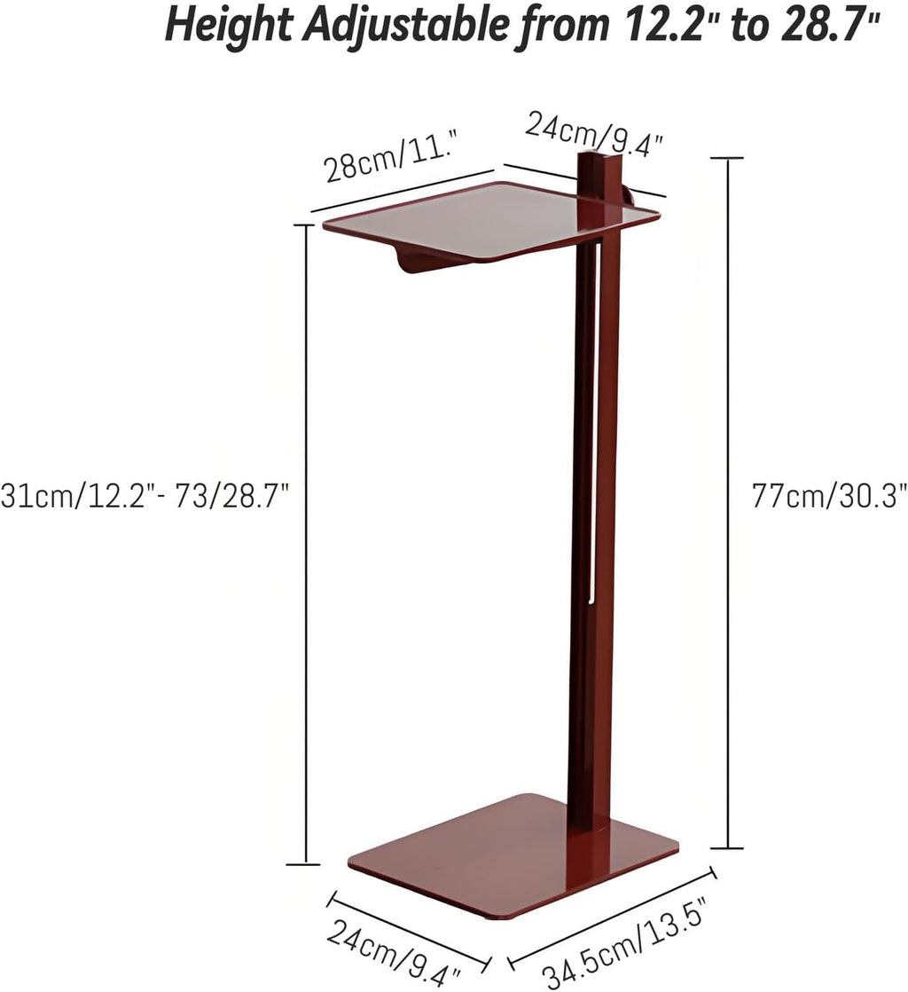 C-Shaped Metal End Table, Height Adjustable Side Table Rectangular Coffee Table Sofa Table for Living Room, Bedroom and Small Space, Red