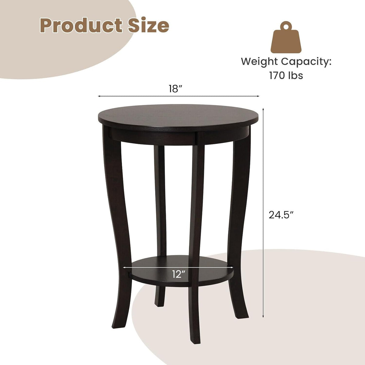 SlickBlue Space-Saving 2-Tier Round End Table with Premium Wood Legs and Floor Protection