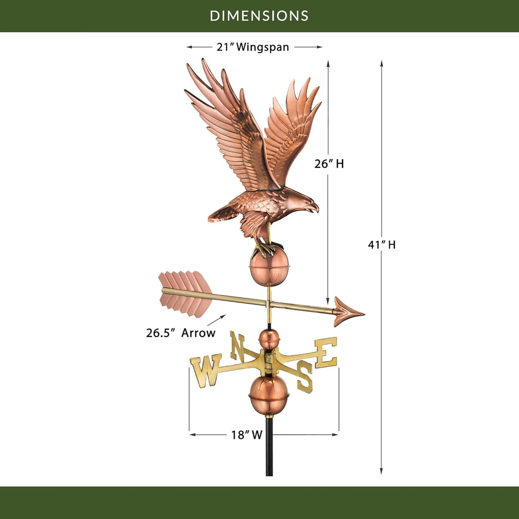 Good Directions Polished Copper Eagle Weathervane – Decorative Rooftop Accent for Barns, Homes, Sheds, and Cupolas – Durable & Handcrafted