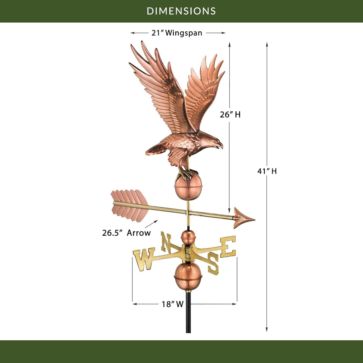 Good Directions Polished Copper Eagle Weathervane – Decorative Rooftop Accent for Barns, Homes, Sheds, and Cupolas – Durable & Handcrafted