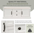 GDFStudio Jasd 42.50" Storage Bench with 2 Drawers and 2 Cabinets, Shoe Bench with Removable Cushion, Solid Wood Frame Storage Ottoman, Rectangular Cabinet Shoe Seat for Living Room Entryway, White