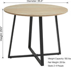 IDS Home 35.4” Round Dining Table for 2, Modern Nordic Kitchen Table, Light Wood Grain Top with Black Metal Base, Small Space Apartment Table, Coffee Table for Dining Room &Living Room, Natural