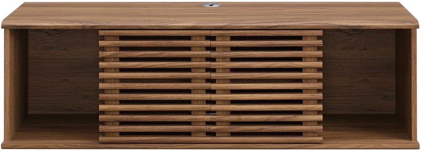 Modway Render 46" Mid-Century Modern Wall Mount Media Console TV Stand, 46 Inch, Walnut