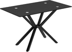 47.24 Inch Rectangular Glass Dining Table Modern Kitchen Glass Top Table for 4 with Black Metal Legs, Clear Dining Table Kitchen Table for Home Office Dining Room