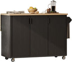 Moveable Kitchen Island with Drop Leaf with Storage and Dining Table, Kitchen Island with Wheels with Wheels Towel Rack， for Kitchen, Dining Room, Black