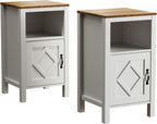 BVIUNTWO Set of 2 Modern White Side Tables with Cabinet & Open Department, Sofa End Table for Living Room, Nightstand for Bedroom