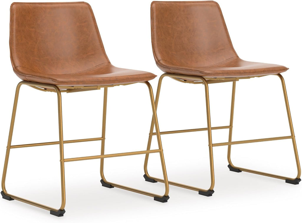 Signature Design by Ashley Crandox Dining Chairs Set of 2, Mid Century Modern Bucket Seat, Faux Leather Upholstery with Gold Legs, Casual Seating for Kitchen and Dining Rooms, Light Brown