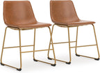 Signature Design by Ashley Crandox Dining Chairs Set of 2, Mid Century Modern Bucket Seat, Faux Leather Upholstery with Gold Legs, Casual Seating for Kitchen and Dining Rooms, Light Brown