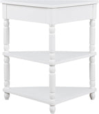 Small Triangle Corner Table Wood Corner Side Tables with Drawer & 2 Open Shelves 3 Tier End Corner Table with Solid Wood Legs for Small Spaces Living Room - Milk White