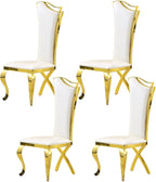 Luxury Dining Chairs Set of 4, Modern White Leather Upholstered Kitchen Chairs with High Backrest & Gold Stainless Steel Legs, Mid Century Accent Chairs for Living Room, Kitchen